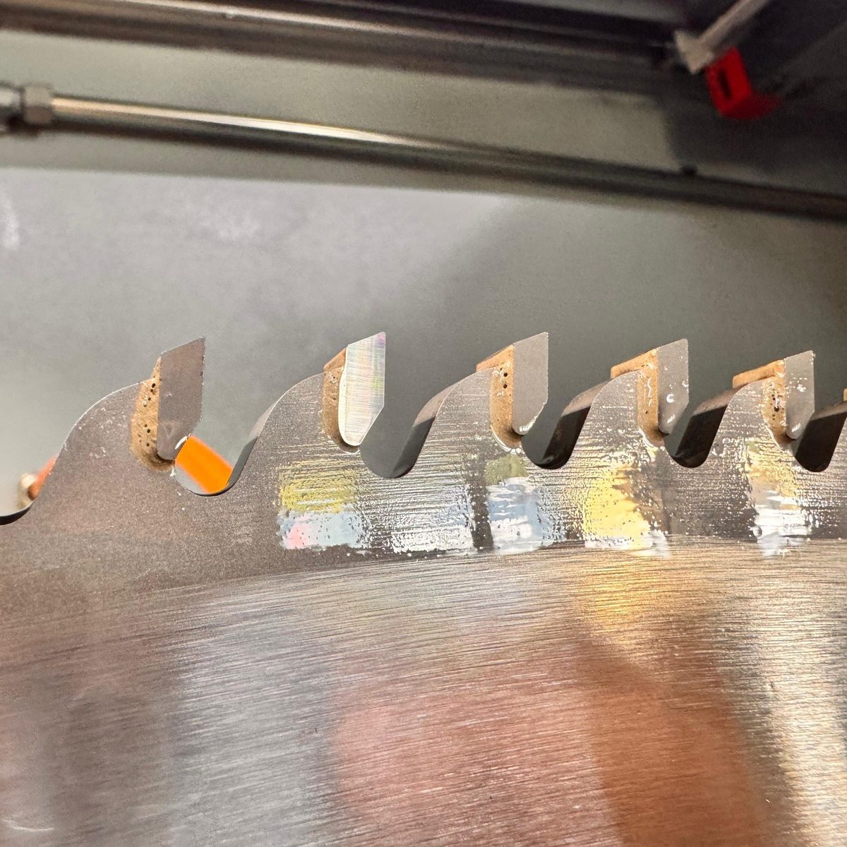 Carbide teeth of a circular saw blade in detail